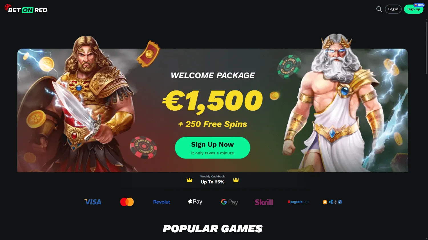 Betonred Casino desktop home with casino, live gaming and betting services