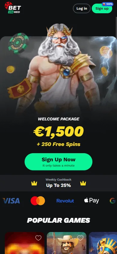 Betonred Casino mobile site home with casino and betting options